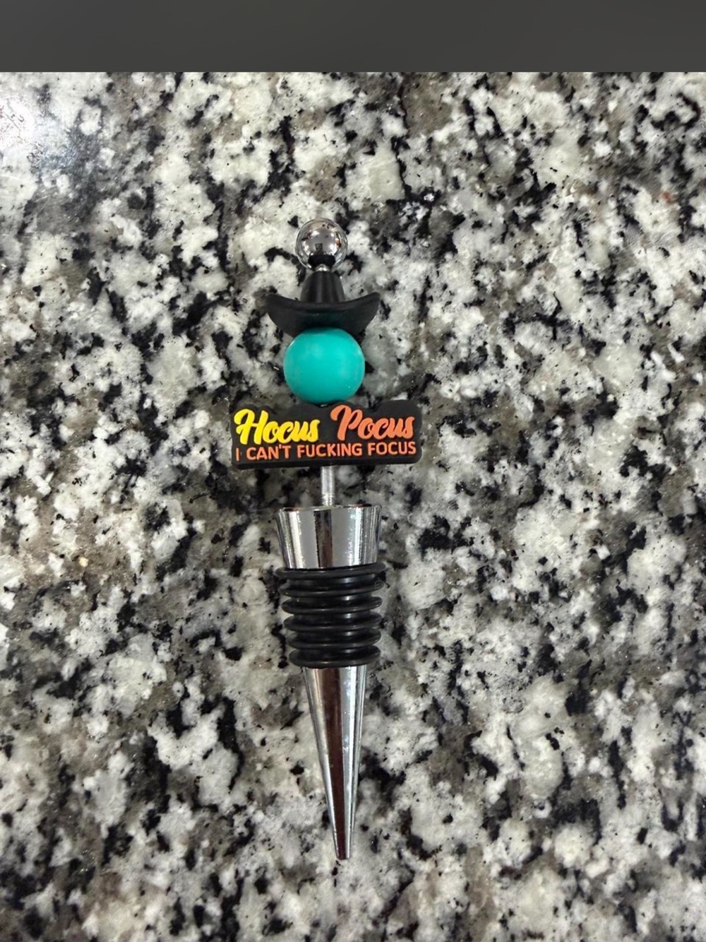 Novelty 'Hocus Pocus' Wine Bottle Stopper - Black and Turquoise